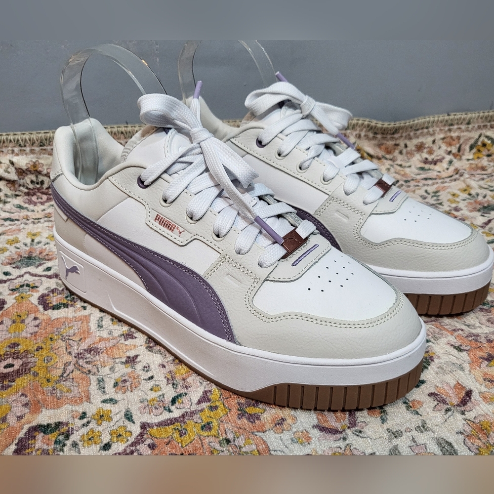 Puma Size 8.5 Carina Street Lux Platform White and Purple Sneakers